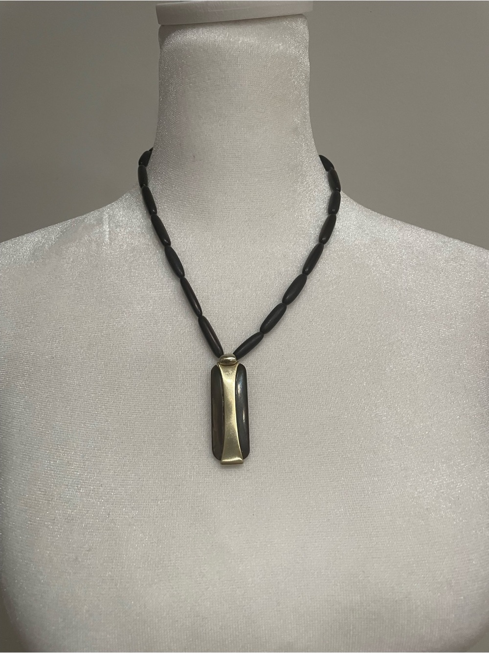 Womens Gold Tone Faceted Black Bead Statement Necklace with Lobster Clasp